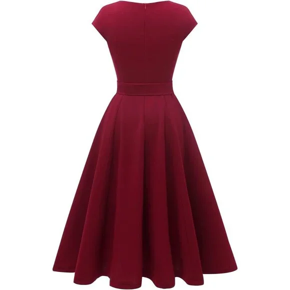 Dresstells Women's Burgundy Modest Vintage Cocktail Formal Party Dresses - Picture 3 of 6
